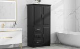 Tall and Wide Storage Cabinet with Doors for Bathroom/Office, Three Drawers