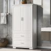 Tall Bathroom Storage Cabinet, Cabinet with Two Doors and Drawers, Adjustable Shelf, MDF Board