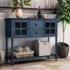 Sideboard Console Table with Bottom Shelf,Farmhouse Wood/Glass Buffet Storage Cabinet Living Room