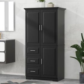 Tall and Wide Storage Cabinet with Doors for Bathroom/Office, Three Drawers (Color: Black, Material: MDF)