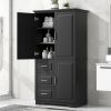 Tall and Wide Storage Cabinet with Doors for Bathroom/Office, Three Drawers