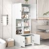 Tall and Wide Bathroom Floor Storage Cabinet, Bathroom Storage Unit, Freestanding Cabinet with 4 Doors, Adjustable Shelves, Open multi-layer Shelves