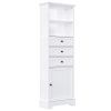 White Tall Storage Cabinet with 3 Drawers and Adjustable Shelves for Bathroom, Study, Office and Interior, MDF Board with Painted Finish