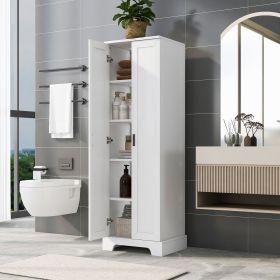 Storage Cabinet with Two Doors for Bathroom, Office, Adjustable Shelf, MDF Board (Color: White, Material: MDF)