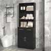 Bathroom Storage Cabinet, Cabinet with Two Doors and Drawers, Adjustable Shelf, Three-layer Open Shelf, MDF Board